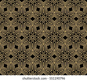 creative floral ornament. seamless geometry pattern. vector illustration. black, gold color