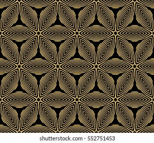 creative floral ornament. seamless geometry pattern. vector illustration. black, gold color