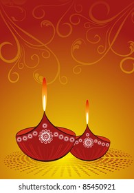 creative floral pattern background with set of lit diya on deepawali background & other indian festival