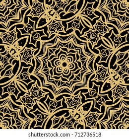 creative floral seamless background. black, gold color. vector illustration for background, wallpaper