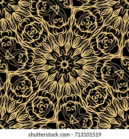 creative floral seamless background. black, gold color. vector illustration for background, wallpaper