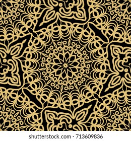 creative floral seamless background. black, gold color. vector illustration for background, wallpaper