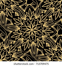 creative floral seamless background. black, gold color. vector illustration for background, wallpaper