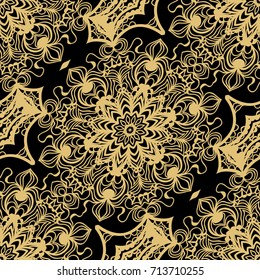 creative floral seamless background. black, gold color. vector illustration for background, wallpaper