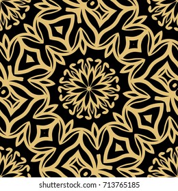 creative floral seamless background. black, gold color. vector illustration for background, wallpaper