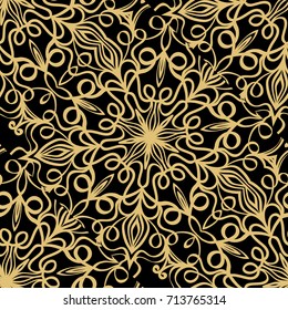 creative floral seamless background. black, gold color. vector illustration for background, wallpaper