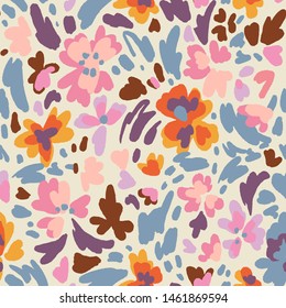 Creative floral seamless pattern with flowers. Hand drawn artistic background.