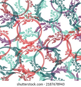 Creative floral seamless pattern with flowers. Hand drawn artistic background. Seamless print made of small multicolored flowers and blue leaves.