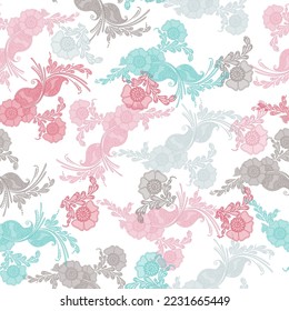 Creative floral seamless pattern with flowers. Hand drawn artistic background.  White background. Spring floral background. Design concept for fashion print.