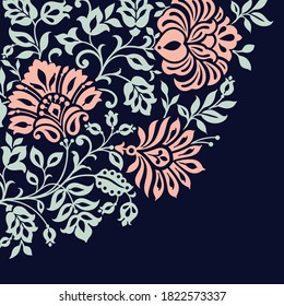 Creative floral vector corner design for  invitation cards and textile prints.