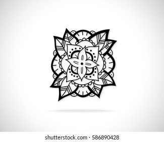 Creative Flower Concept Icon. Abstract Vector Eco Logo Design Template. Emblem from Black Hand Drawn Lines.