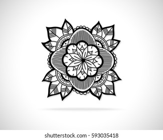 Creative Flower Concept Icon. Abstract Vector Eco Logo Design Template. Emblem from Black Hand Drawn Lines.