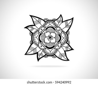 Creative Flower Concept Icon. Abstract Vector Eco Logo Design Template. Emblem from Black Hand Drawn Lines.