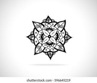 Creative Flower Concept Icon. Abstract Vector Eco Logo Design Template. Emblem from Black Hand Drawn Lines.