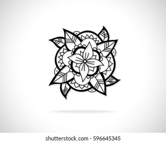 Creative Flower Concept Icon. Abstract Vector Eco Logo Design Template. Emblem from Black Hand Drawn Lines.