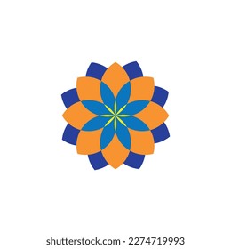 Creative flower design in orange, blue and yellow tones, colorful flower vector illustration.