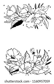 Creative flower graphic illustration. Textures made with black ink. Hand brush painting for your designs: logo, for posters, invitations, cards. Vector illustration.