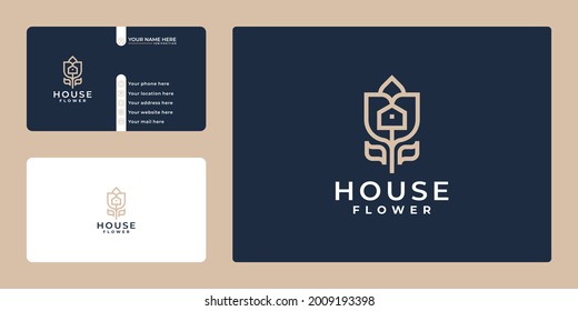 creative flower and home logo combination, with business card