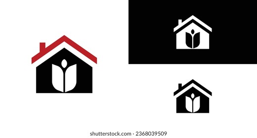 Kreatives Blumenhaus-Logo-Design mit einzigartigem Konzept| Premium-Vektorgrafik