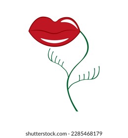 Creative flower isolated on white background. Flower with red lips. Simple spring flowers. 