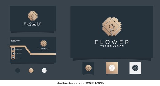 Creative flower logo design template with gold gradient colours for beauty salon Premium Vector