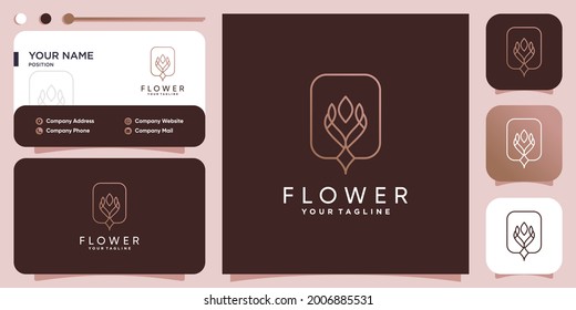 Logo de flor creativa con estilo de línea Vector Premium