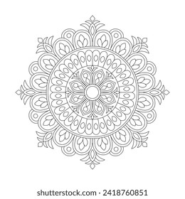 Creative Flower Mandala for coloring book page, Editable vector file