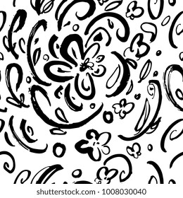 Creative flower pattern. Textures made with ink. Hand lettering for your designs: logo, for posters, invitations, cards, etc. Vector.