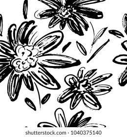 Creative flower pattern. Textures made with ink. Hand lettering for your designs: logo, for posters, invitations, cards, etc. Vector.