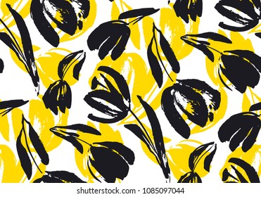 Creative flower pattern. Textures made with ink.hand drawn tulip seamless pattern for background, fabric, wrapping paper. stock template design. nature flat spring flower motif 