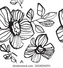 Creative flower pattern. Textures made with ink. Hand lettering for your designs: logo, for posters, invitations, cards, etc. Vector.