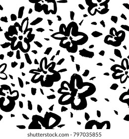 Creative flower pattern. Textures made with ink. Hand lettering for your designs: logo, for posters, invitations, cards, etc. Vector.