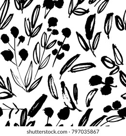 Creative flower pattern. Textures made with ink. Hand lettering for your designs: logo, for posters, invitations, cards, etc. Vector.