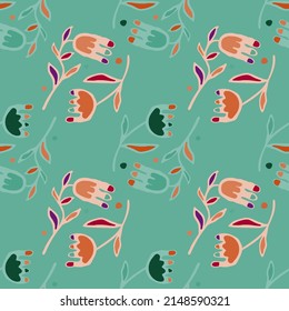 Creative flower seamless pattern. Folk floral wallpaper. Creative plants endless wallpaper. Abstract ditsy print. Design for fabric, textile print, wrapping, cover, card. Vector illustration