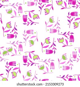 Creative flower seamless pattern. Folk floral wallpaper. Creative plants endless wallpaper. Abstract ditsy print. Design for fabric, textile print, wrapping, cover, card. Vector illustration