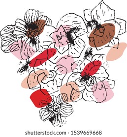 Creative flower seamless pattern. Textures made with black ink. Hand brush painting for your designs: logo, for posters, invitations, cards, etc. Vector.