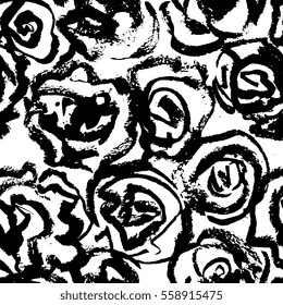 Creative flower seamless pattern. Textures made with black ink. Hand brush painting for your designs: logo, for posters, invitations, cards, etc. Vector.