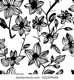 Creative flower seamless pattern. Textures made with ink. Flower of asters.Hand painting for your designs: logo, for posters, invitations, cards, etc. Vector.