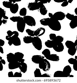 Creative flower seamless pattern. Textures made with black ink. Hand brush painting for your designs: logo, for posters, invitations, cards, etc. Vector.