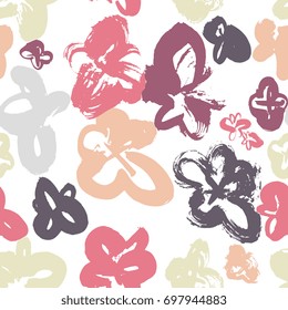 Creative flower seamless pattern. Textures made with black ink. Hand brush painting for your designs: logo, for posters, invitations, cards, etc. Vector.