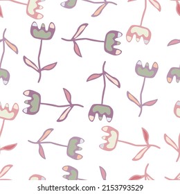 Creative flower seamless pattern. Unusual floral wallpaper. Botanical sketch of field plants. Blooming texture. Ditsy print. Design for fabric, textile print, wrapping, cover. Vector illustration