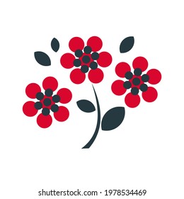 Creative flowers in blue and red tones isolated. Summer pattern for printing on fabric, textiles, interior design, decorative pillows, postcards. Vector graphics.