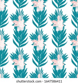 Creative Flowers and Palm Leaves Texture . Beautiful Pattern  for Surface , Invitation , Notebook, Banner , Wrap Paper ,Textiles, Cover, Magazine ,Postcard Background ,Textile , Wallpaper