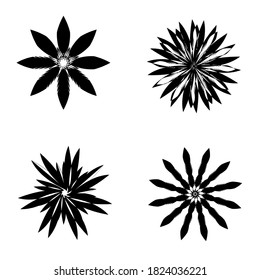 Creative flowers plants petal art graphic design icons decoration element black color collection, abstract background pattern vector illustration modern style