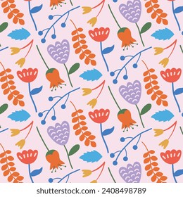 Creative flowers, seamless pattern. Colorful floral seamless background. Vector.
