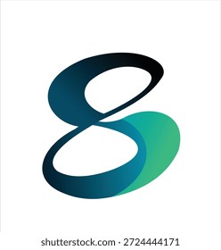 Diseño creativo y fluido del número 8 o un símbolo del infinito utilizando Gradientes verde azulado y verde azulado, ideal para la tecnología y la marca relacionada con el infinito.