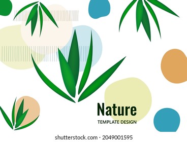 Creative flowing overlapping shapes, palm leaves. Cover for a natural product. Fashionable art for cover, poster, internet, page, social, media, postcards. Vector illustration