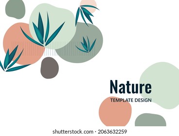 Formas solapadas creativas, hojas de palma. Cubierta para un producto natural. Arte de moda para portada, afiche, internet, página, social, medios, postales. Ilustración del vector