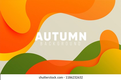 Creative Fluid Banner Design. Autumn Background With 3D Dynamic Objects. Bright Color, Neon Gradients. Place For Text. Eps 10 Vector. 