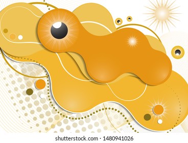 Creative fluid style, flowing dynamic shapes on a white background, sun, rays, pupil of the eye. Poster, banner, flyer, cover, print, promotion, greeting, advertising. Vector illustration for your